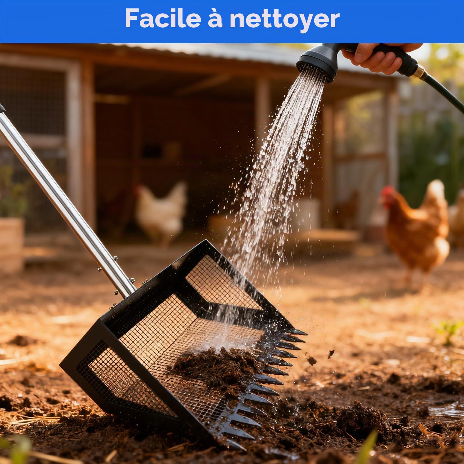 Pelle Crotte Poule Manche en Caoutchouc, Pelle à Litière pour Chat en Alliage D'aluminium de 170 cm de Long, Pelle à Fumier de Poulet avec Grande Tête, Adaptée aux Poulaillers