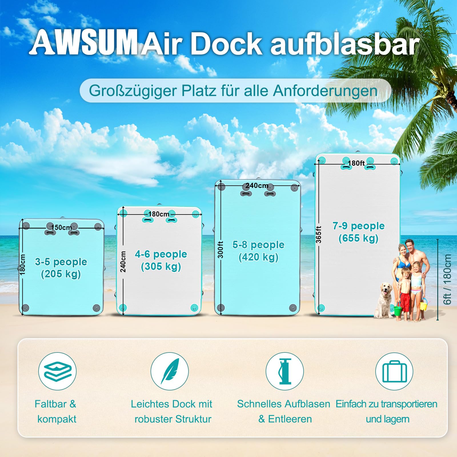 AWSUM Piattaforma gonfiabile per il nuoto Air Dock Piattaforma galleggiante Dock galleggiante Dock gonfiabile per lago, piscina, spiaggia, oceano