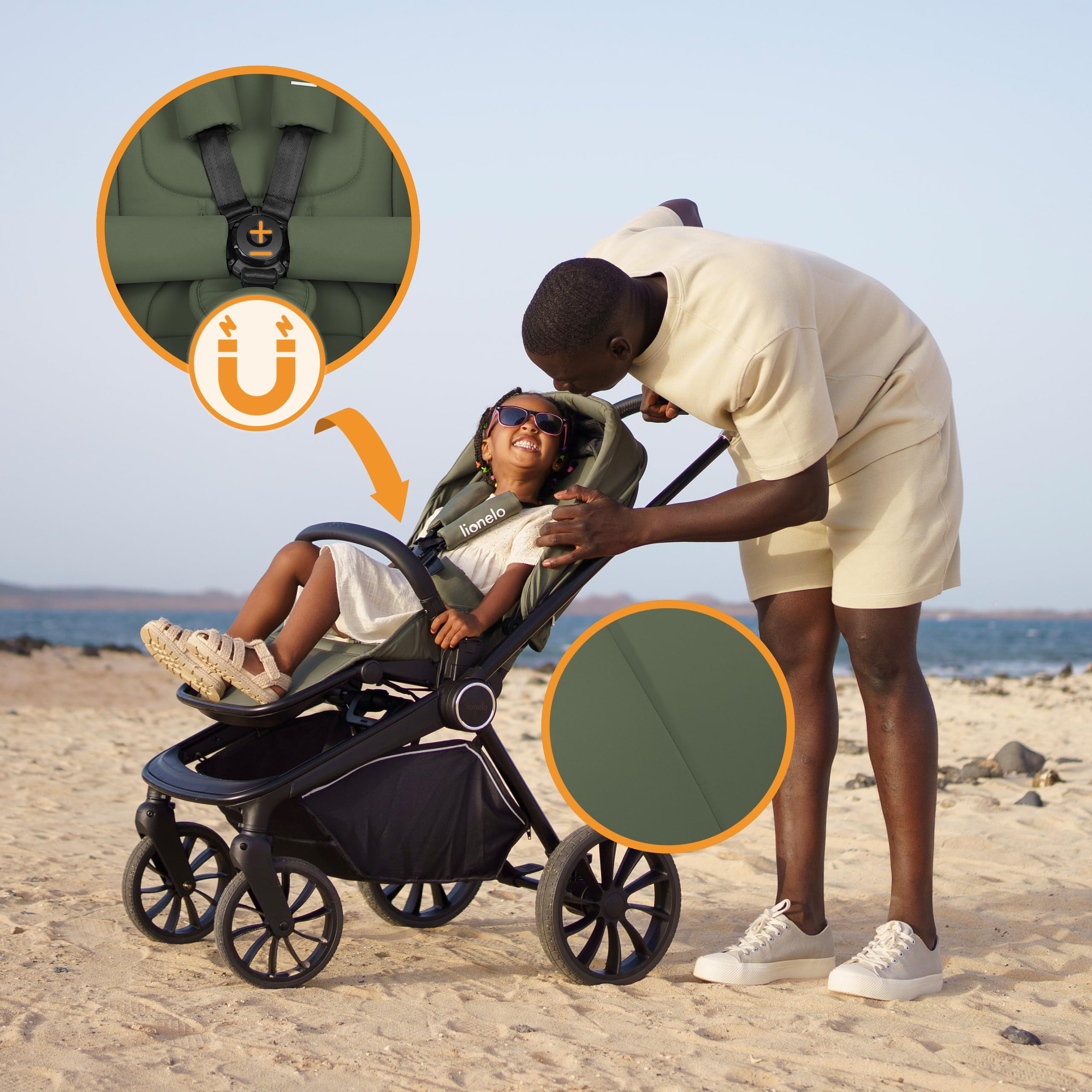 LIONELO MIKA PLUS Poussette Poussette Enfant 6-48 Mois jusqu'à 22 kg, Dossier et Repose-Pieds Réglables, Amortissement, Roues Rotatives PU 360° Cabine Étanche XXL, UPF50+ | Dossier et repose-pieds réglables, suspension, roues en polyuréthane rotatives à 3