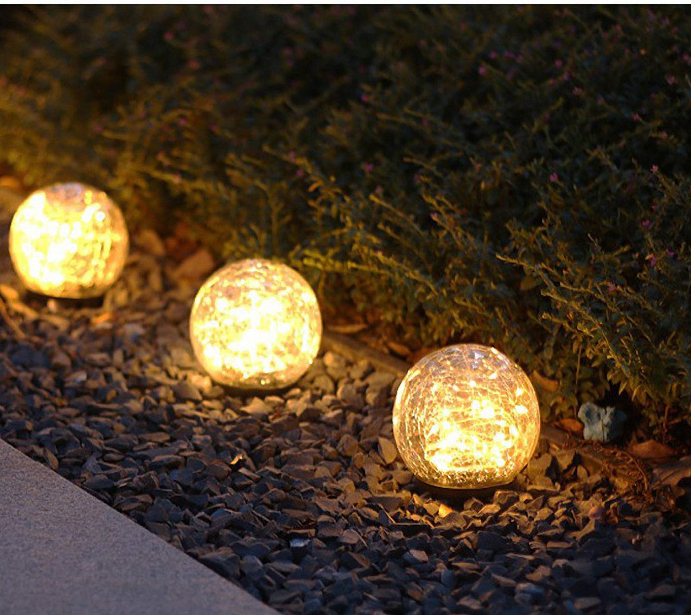 Ulalaza Lampes au sol de jardin solaire 30 LED lampe de boule de fissure extérieure lumineuse et étanche pour allée de jardin chemin de patio de pelouse （blanc chaud）