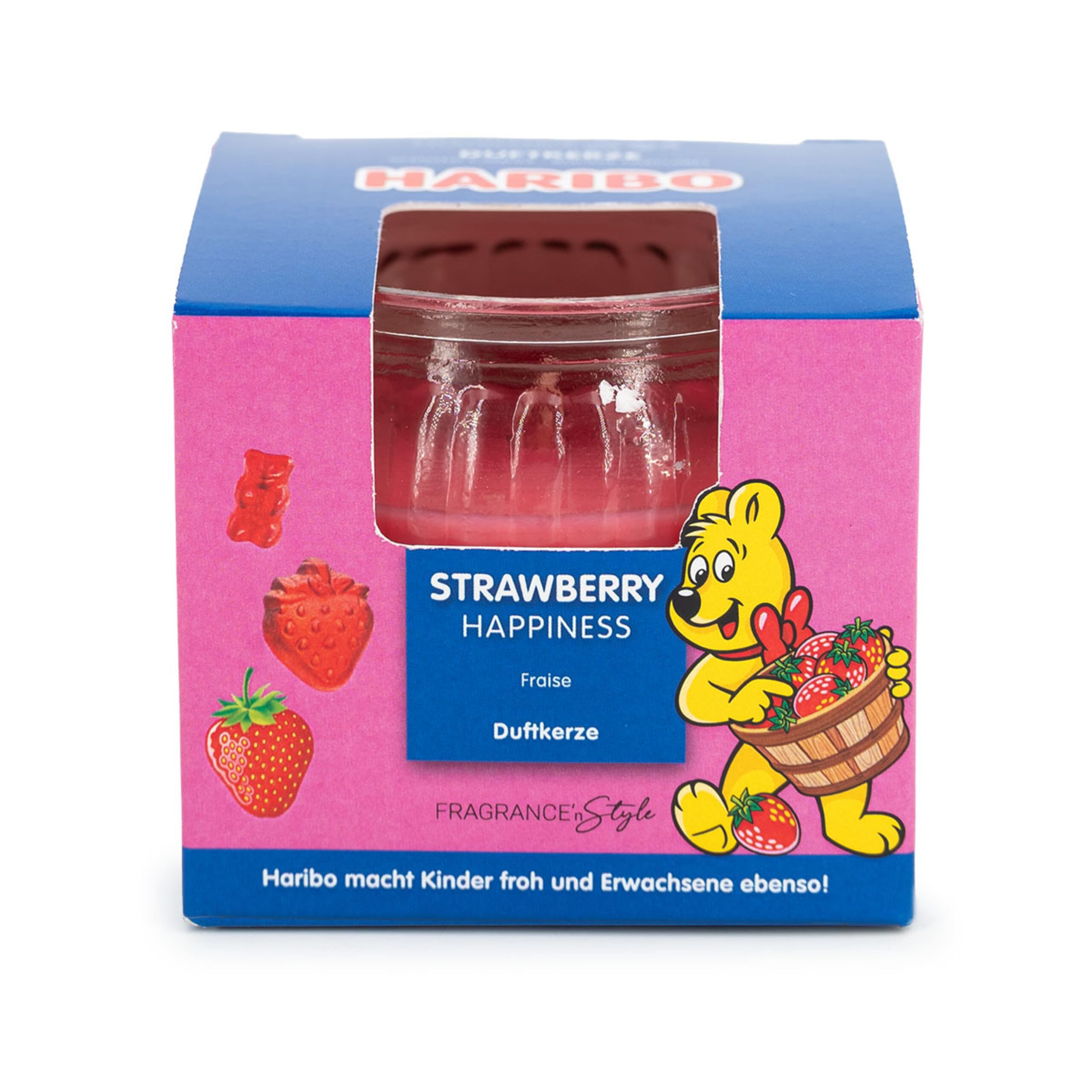 HARIBO Set of 3 Scented Candles in Glass Strawberry, Strawberry, Gummy Bear, Gift Idea, Gift Set, Gift Box, 85 g, 20 Hours Burning Time