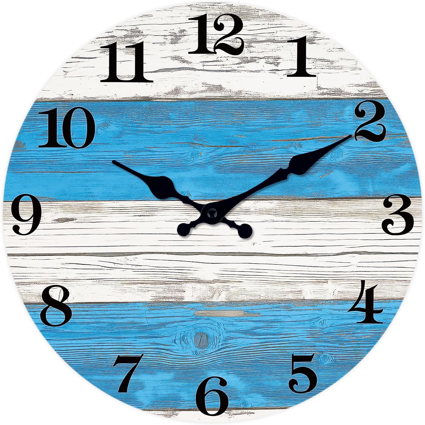XNM 20 Inch Large Wall Clocks for Living Room Decor Blue and White Quiet Wall Clock Wood Rustic Battery Wall Clock Analog(No Solid Wood, It is with MDF Material) 20 Inch Blue2