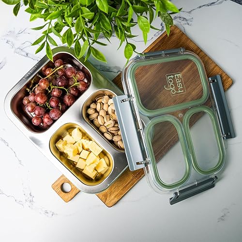 Miniatura 7 de Caja Bento de acero inoxidable de 3 compartimentos, contenedor de preparación de comidas Togo de 40 onzas, lonchera Bento reutilizable para adultos,