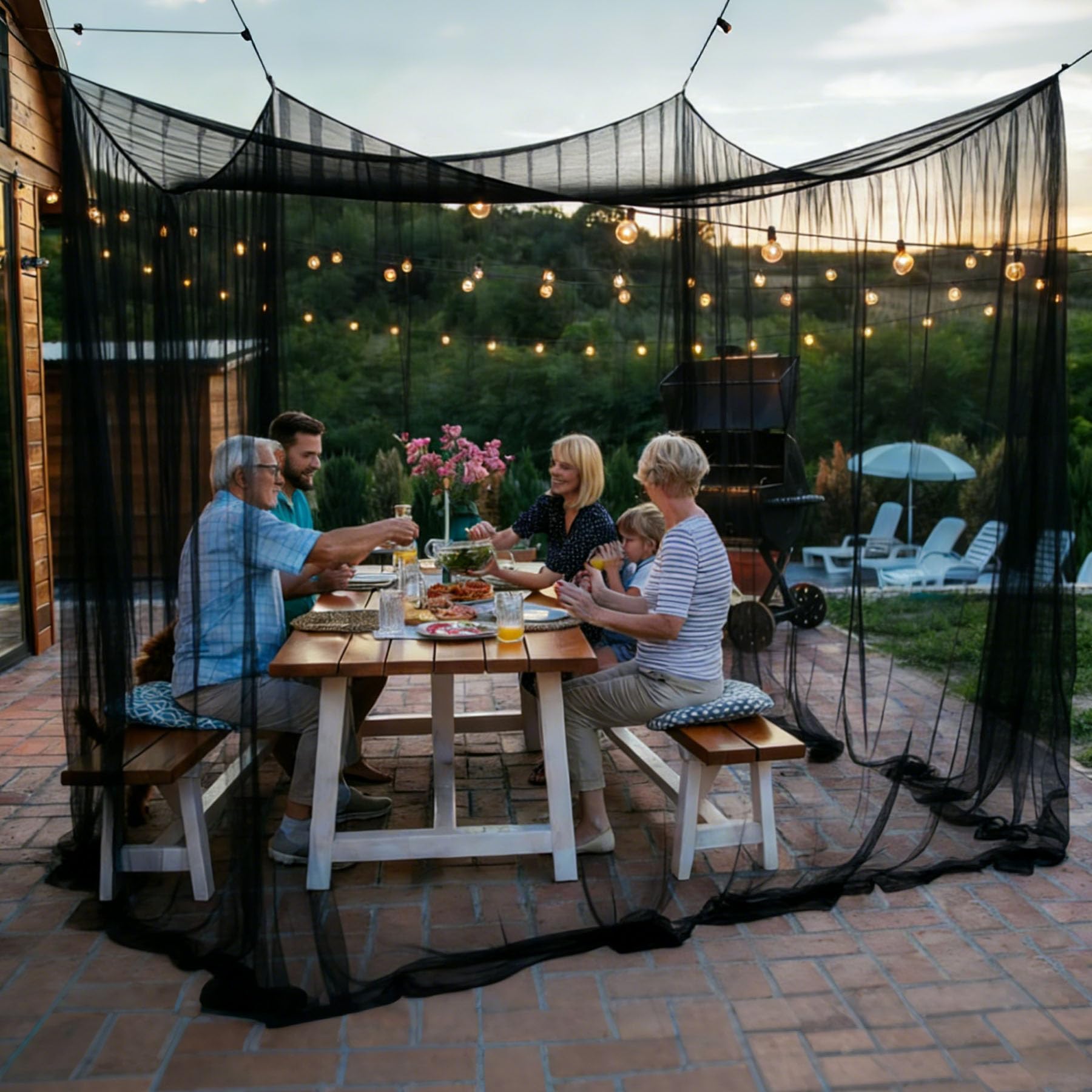 Moskitonetz Outdoor 300x300x250cm, Insektenschutz für Pavillon Garten Terrasse Camping Bett, 220 Mesh Feinmaschig mit 1 Tür (Schwarz)