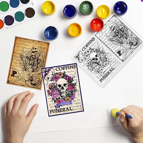 Miniatura 4 de INFUNLY Sellos transparentes de esqueleto para hacer tarjetas, fondo de calavera, sellos transparentes para diario, sellos de goma de flores,