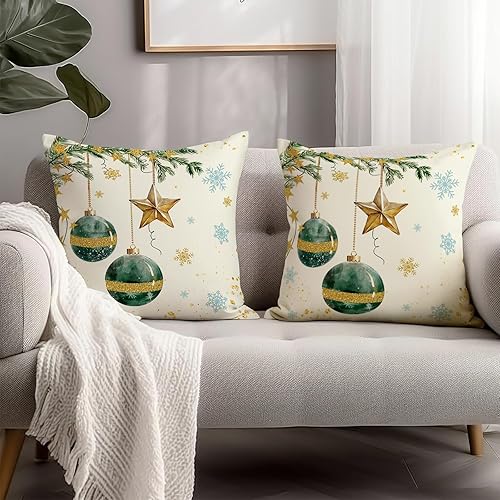 Cryfox Fundas de almohada de invierno, decoración de Navidad, fundas de almohada de 18 x 18 pulgadas, funda de almohada de copos de nieve de