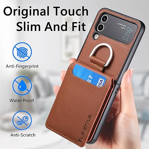 Miniatura 8 de Asuwish Funda de teléfono para Samsung Galaxy Z Flip 3 5G 2021 con ranura para tarjetas, funda tipo cartera y soporte de anillo, accesorios móviles