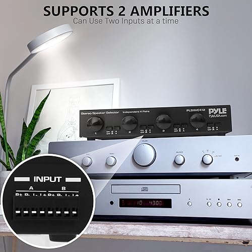 Miniatura 3 de Pyle Selector de altavoz estéreo de alta potencia de 4 canales con control de volumen, construcción de carcasa resistente y duradera, disipador de