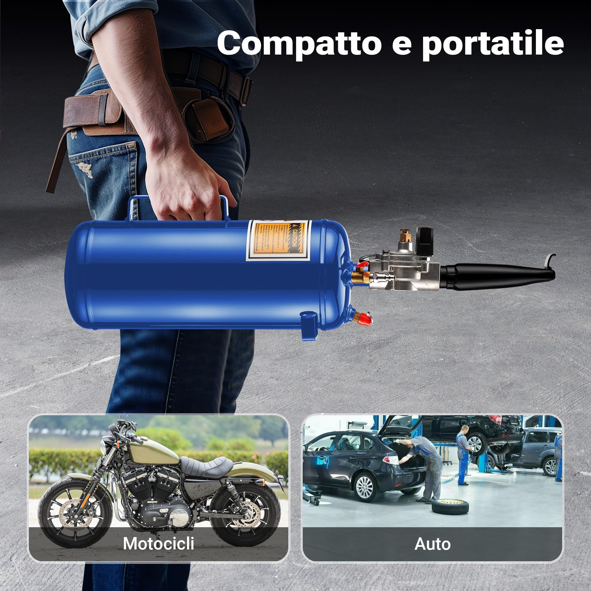 Wiltec Booster gonfiaggio Pneumatici ad Aria compressa, gonfiatore rapido gomme Portatile, 7 l, per Pneumatici da 6-8 Bar, Pompa d'urto, compressore per Auto e Moto