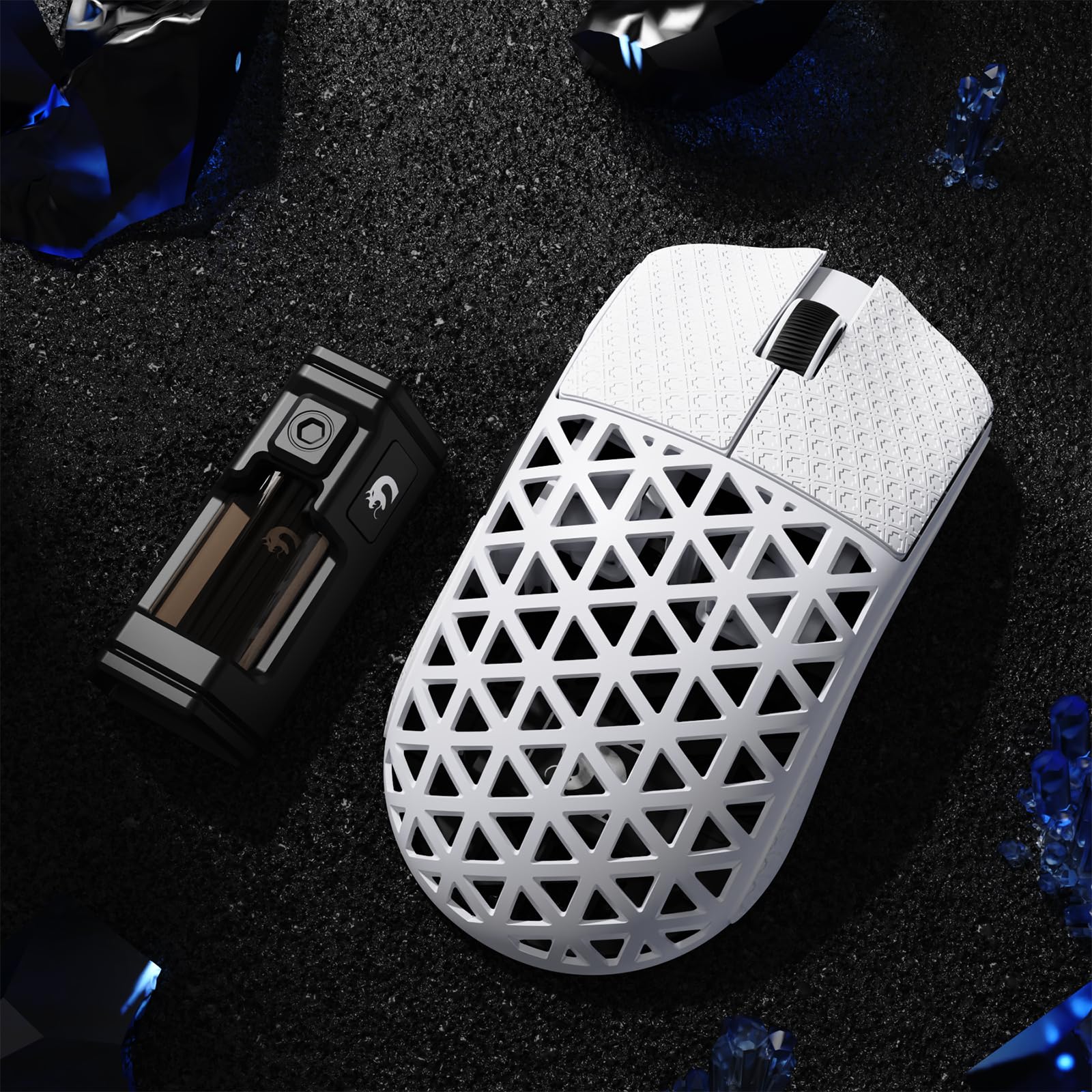 MAMBASNAKE M5 Ultra Carbon Fiber 8000Hz Kabellose Gaming-Maus mit Bis zu 42000 DPI, 39g Ultraleicht, PAW3950MAX Sensor, Nordic 52840 Chip, 2,4GHz Wireless/BT/Kabelgebunden, für PC/Xbox/PS/Mac – Weiß