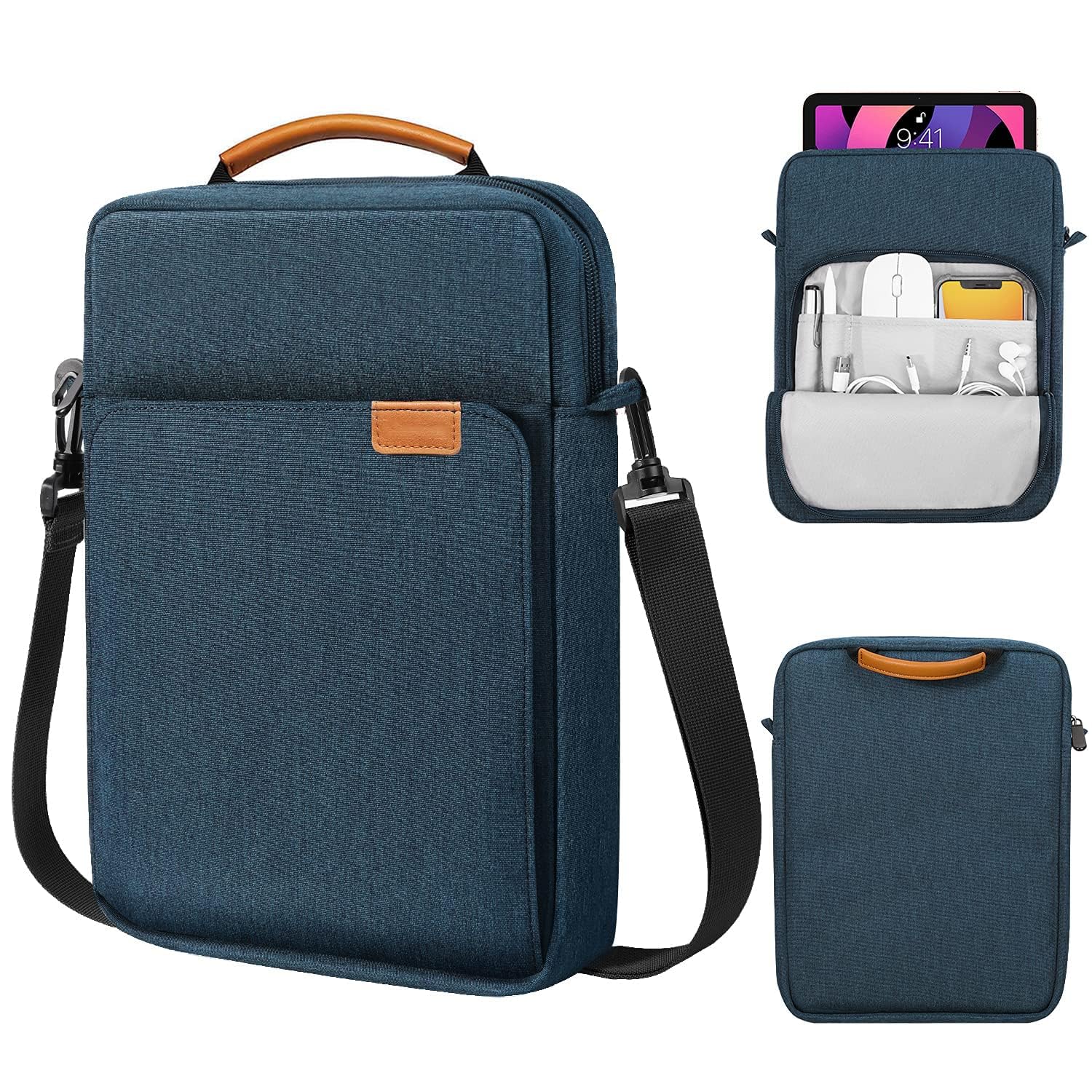 Sponsored Ad – 9-11 Inch Tablet Sleeve Bag, Fits for iPad air 5 10.9" 2022, Pro 11 M2 2022-2018, iPad 10th 10.9, Air 4 10.9, Tab S8 2022, Handle Carrying Case with Shoulder Strap (Dark Blue)