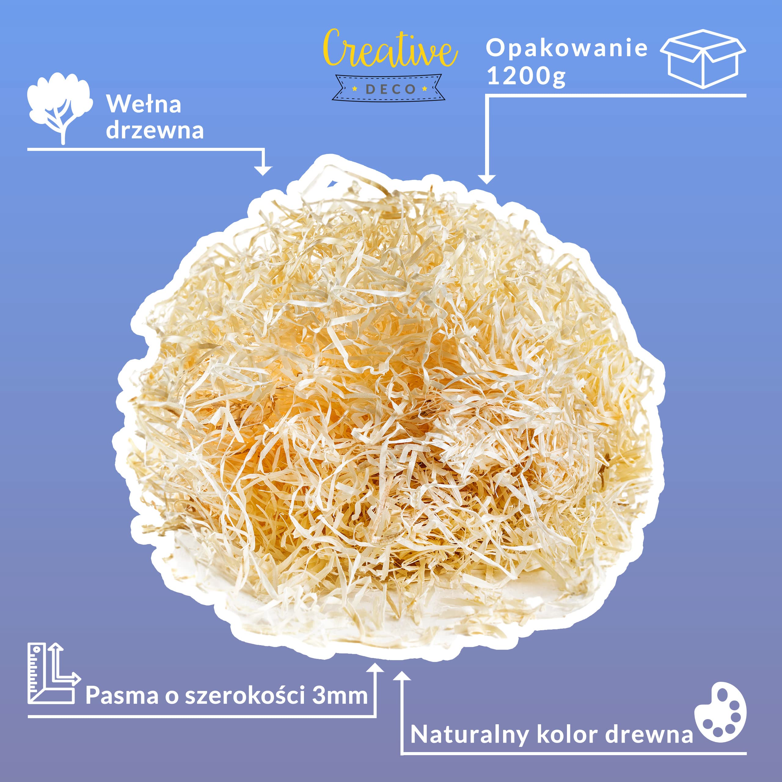 Creative Deco Wełna Drzewna | 1200 g Wiór Drewnianych | Organiczny Materiał Wypełniający do Prezentów Świątecznych i Koszy Upominkowych | Ekologiczny Wypełniacz | Materiał Dekoracyjny