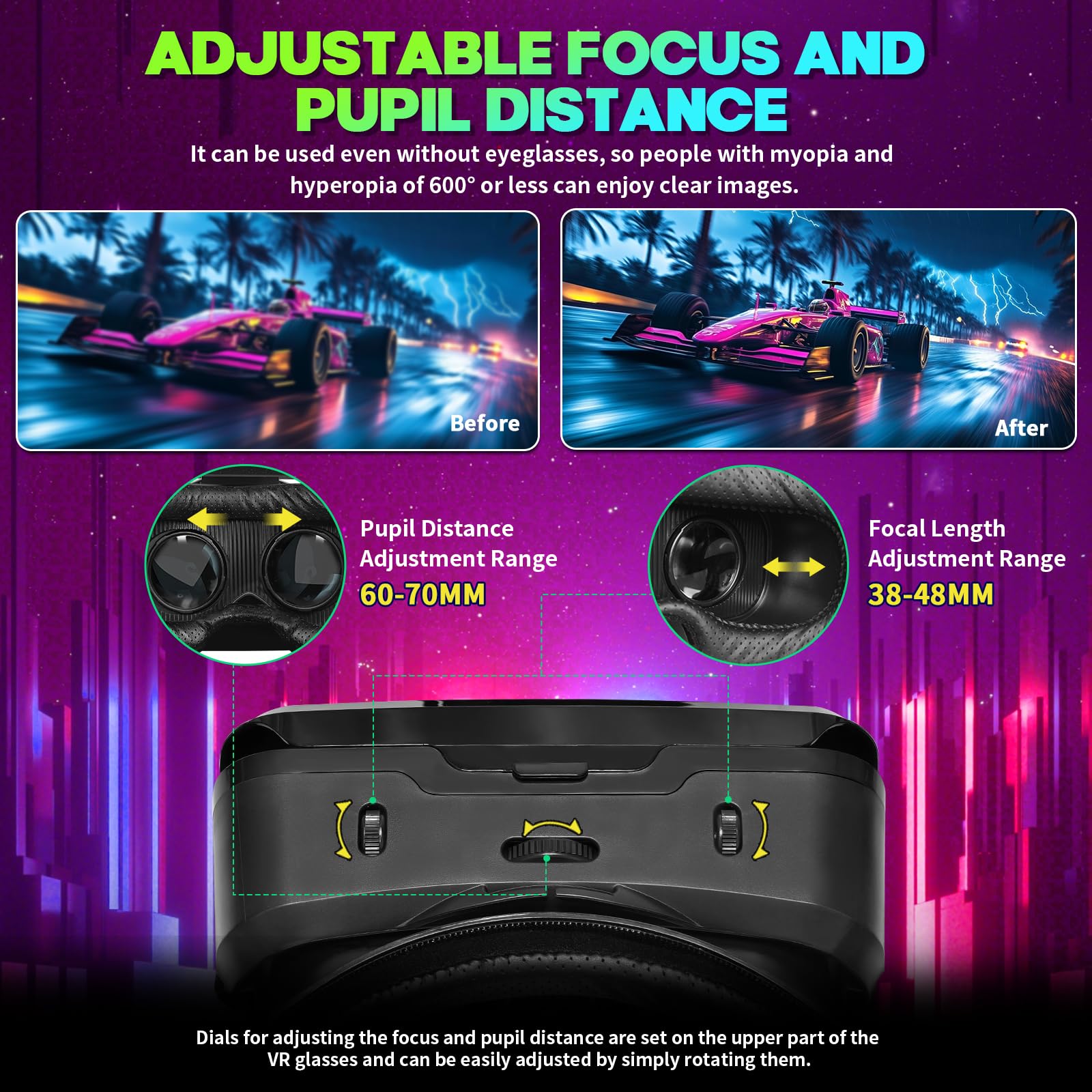 Auriculares VR para Smartphones, Controlador de Juego Bluetooth, Lentes asféricas HD para películas y Juegos 3D inmersivos, Enfoque de Palanca Ajustable e IPD, Sistema de refrigeración avanzado (se