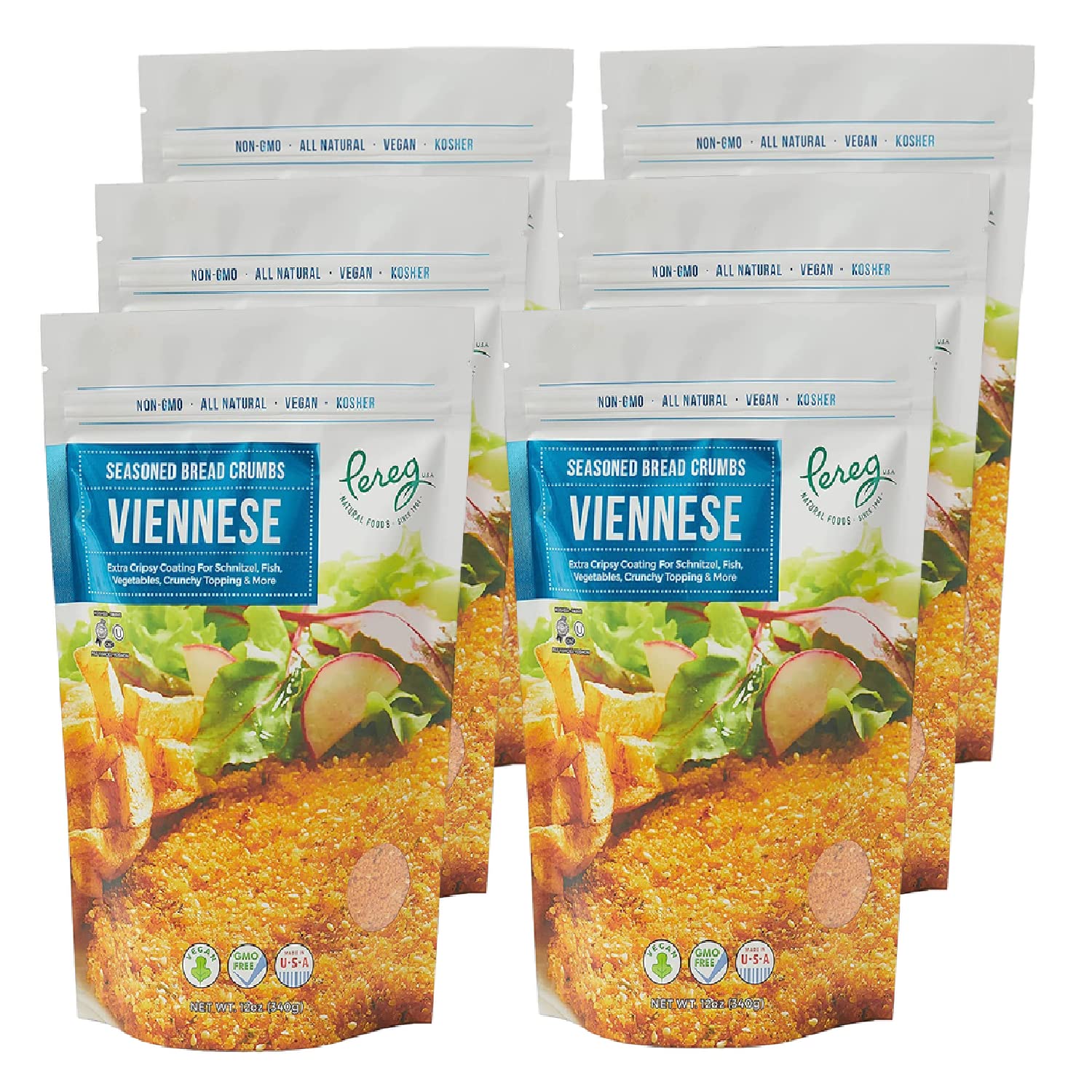 Pereg Bread Crumbs Viennese (12 Oz x 6 Pack) - Crispy Crunchy Breadcrumbs for Coating & Stuffing - Coat Schnitzel, Vegetables, Fish, Meatballs -