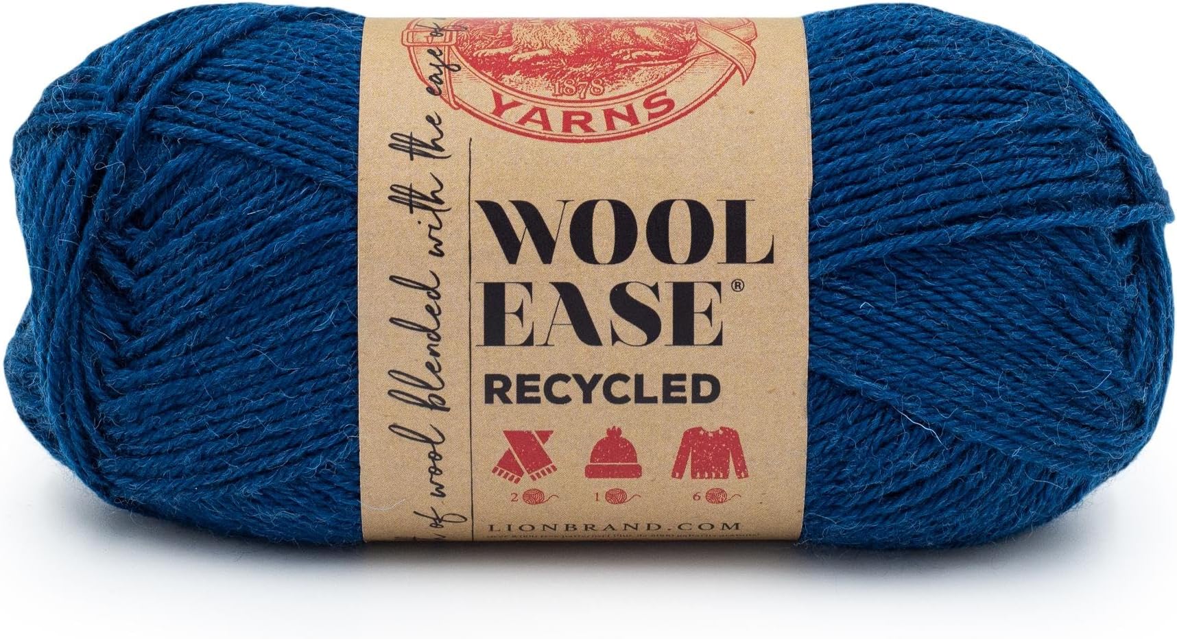 Lion Brand Yarn Wool-Ease Recycled Light Worsted-Weight Yarn for Knitting and Crochet, Royal Blue, 1 Pack, Wool and Acrylic Blend Fiber Perfect for Scarves, Hats and Blankets, 196 Yards