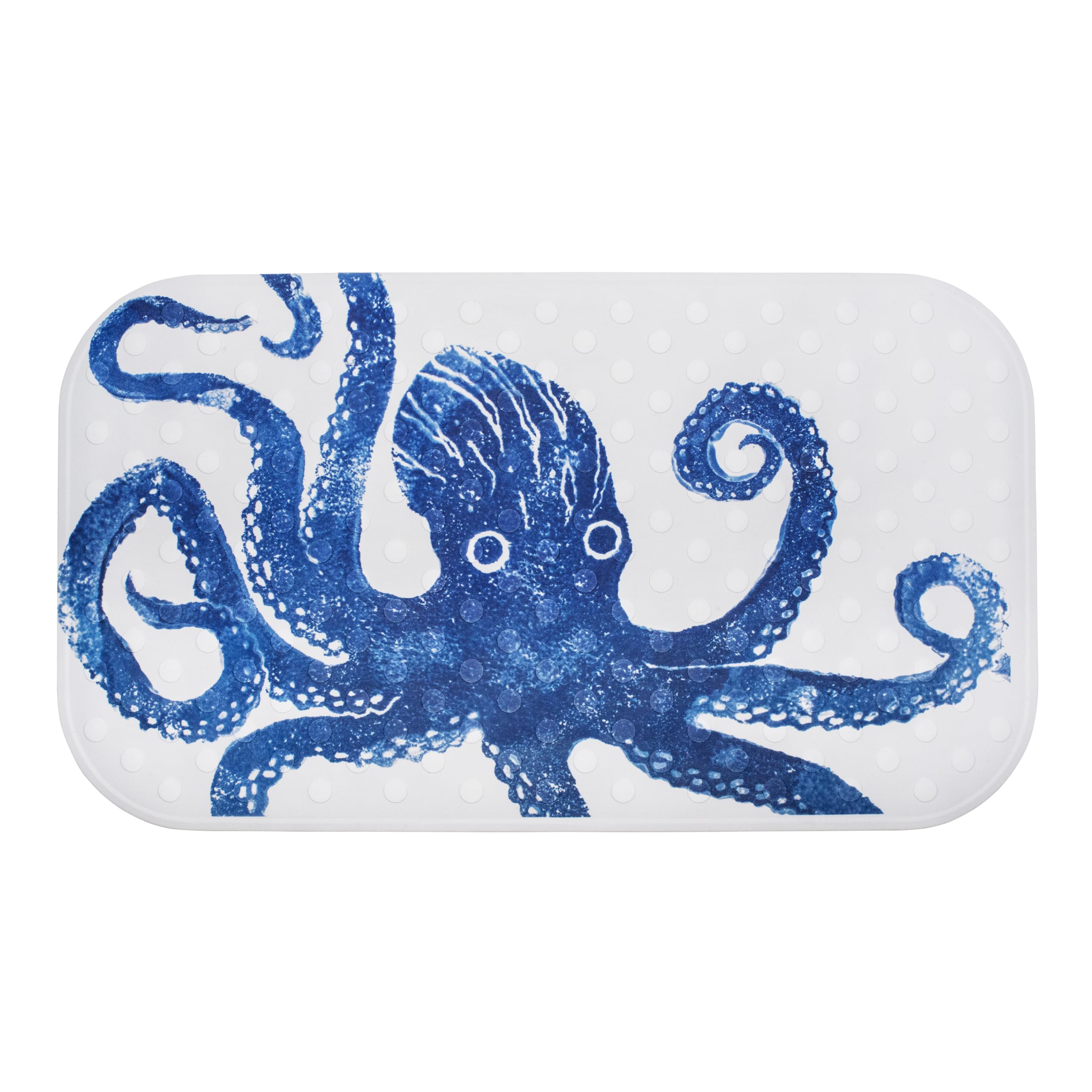 BlissHome Creatures In Bathmat Octopus Blue – Non-Slip Bath Mat with Suction Cups, Printed Polyester Encapsulated in Rubber, 70×40 cm, Hand Wash Only