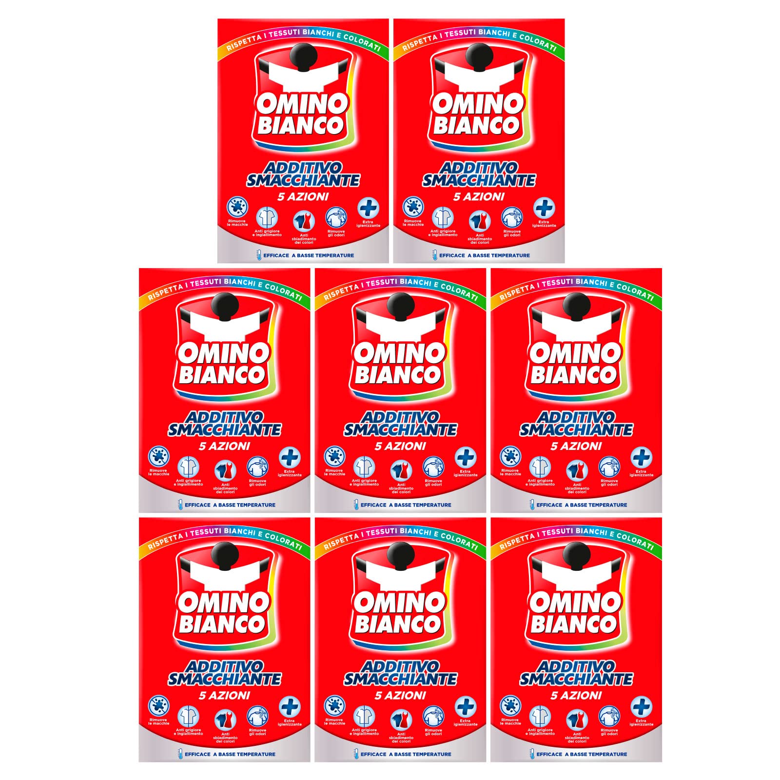 Omino Bianco - Aditivo para lavadora en total 5 acciones en 1 en polvo para ropa, quitamanchas e higienizante, 500 g x 8 unidades