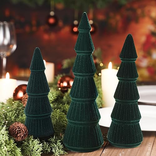 Miniatura 6 de Bucherry 3 piezas de decoración de árbol de terciopelo de Navidad  Cono moderno de Navidad, mesa de Navidad para el hogar, centro de mesa rústico
