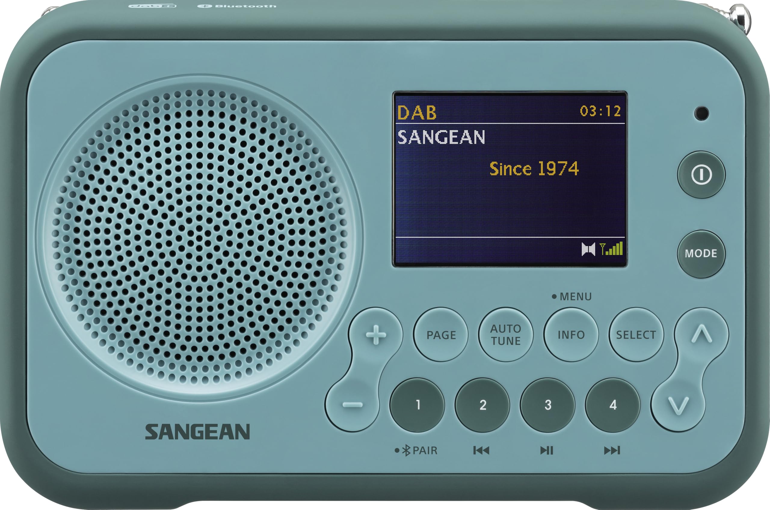SANGEAN DPR-76BT – Kompaktes, tragbares Digital-Radio mit DAB+/FM, Bluetooth, intelligentem Batteriefach, Hellblau