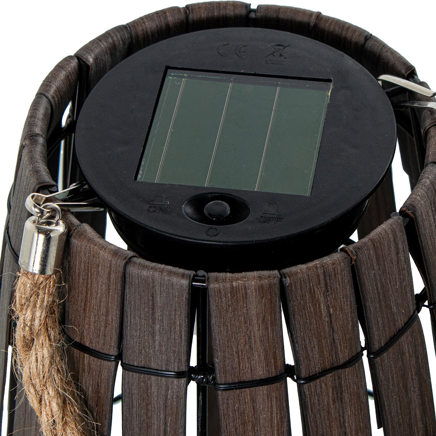 DRW Lampara Farol Solar de sobremesa o Suelo de Madera y Metal Oscuro y Negro con Vela led 21x21x42 cm