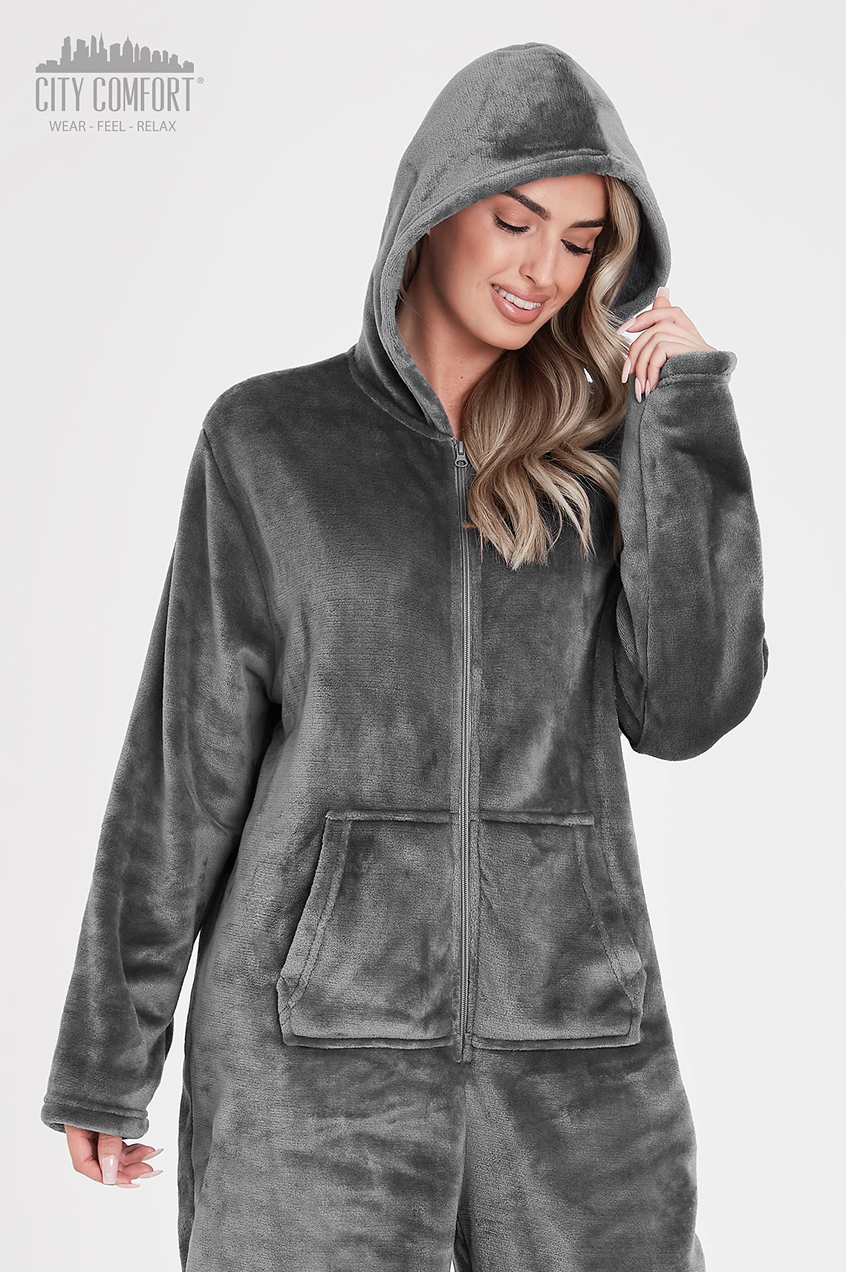 CityComfort Pigiama Intero Donna - Pigiamone Intero in Pile S-XL Caldo e Morbido