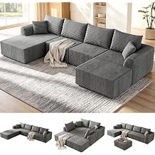 130" Boneless Modular Sectional Corduroy Couch for Living Room, No Assembly