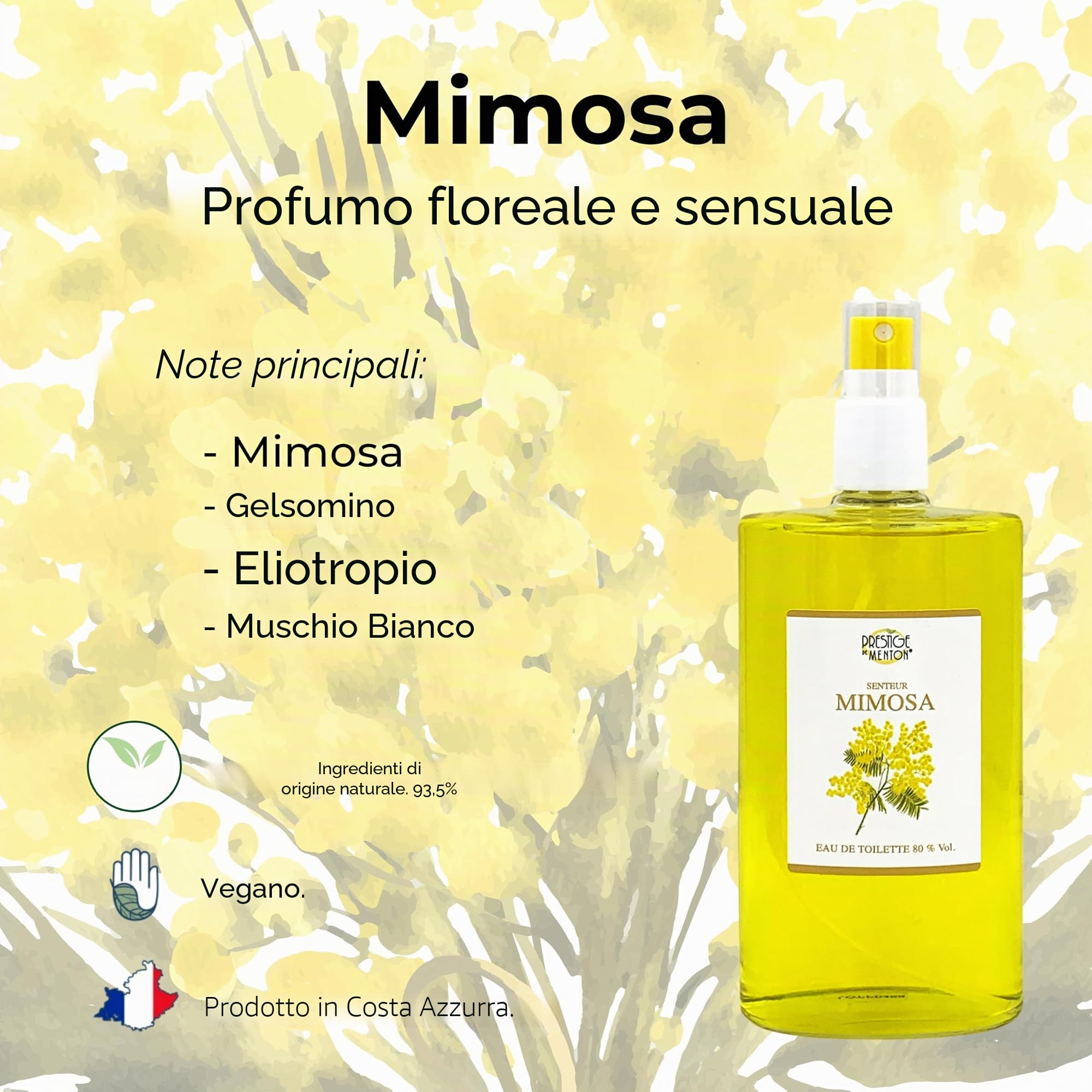 Mimosa - Eau de toilette floreale da donna, profumiere artigianale in Costa Azzurra (200 ml)