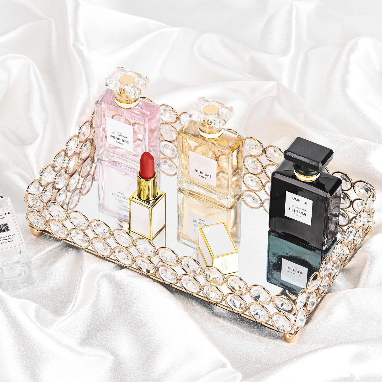 Amazon.com: Elegant Gold Crystal Mirror Perfume Tray for Vanity, Coffee  Table, and Home Decor - Small Glass Tray for Jewelry, Perfume, and  Decorative Items