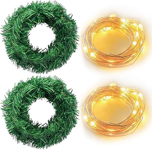 FERRYUE Guirnalda de Navidad de 36 pies con guirnalda de 100 luces LED, color verde claro, decoración festiva para exteriores o interiores, jardín,