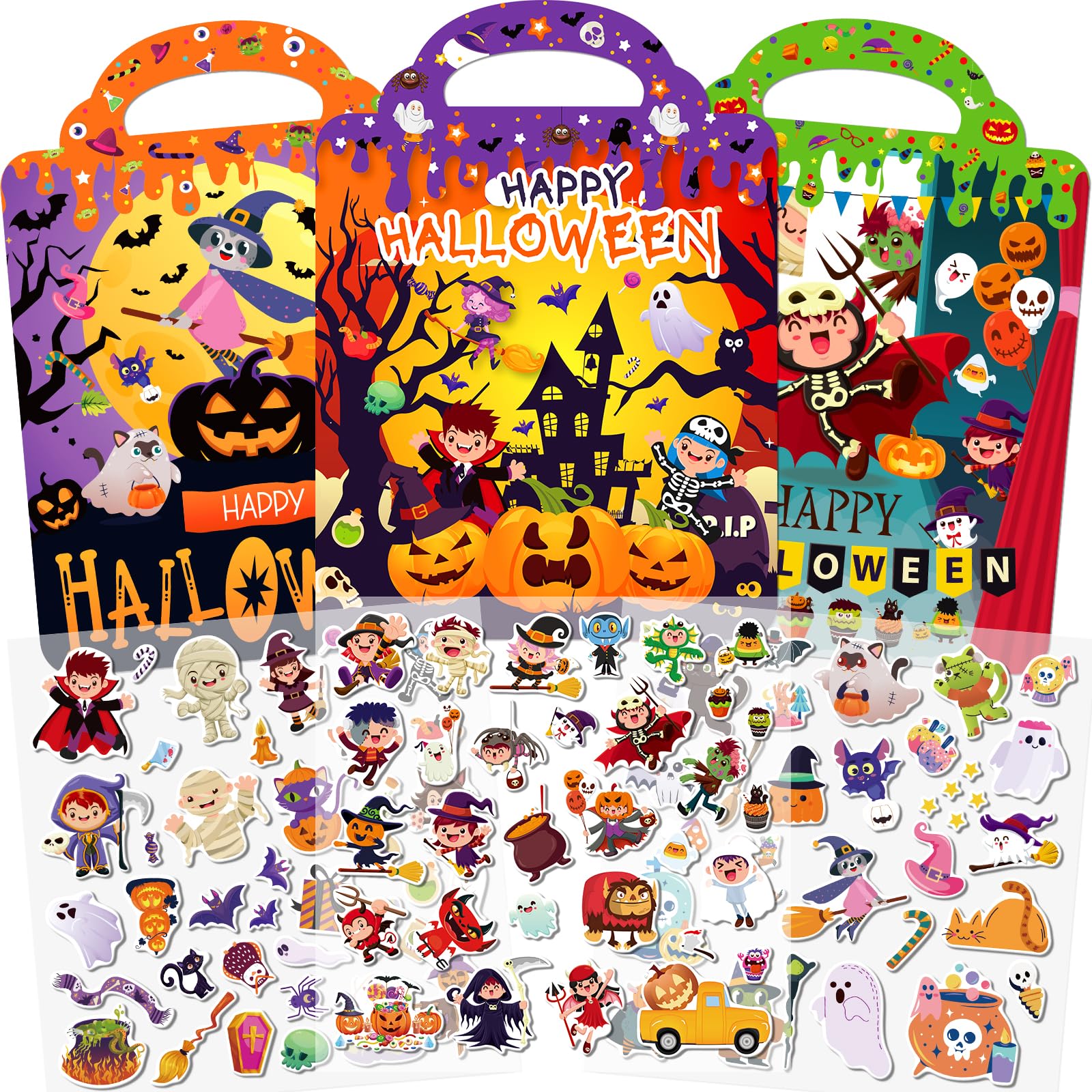 Elfew 3 Pack Halloween Reusable Sticker Book for Toddlers 2 3 4 Years