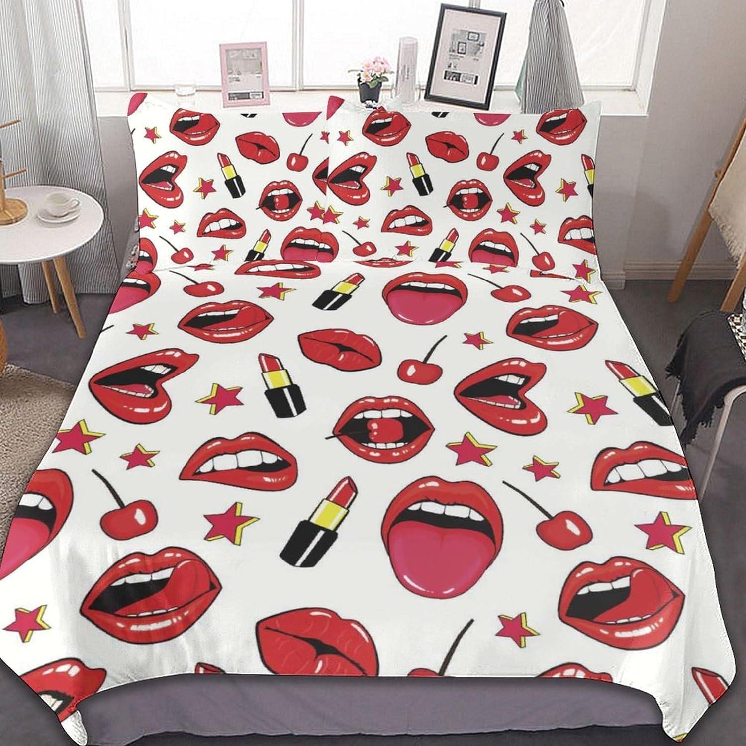 VJXZVJ Sexy Lipstick Cherry Teeth Lips Comforter Set 3
