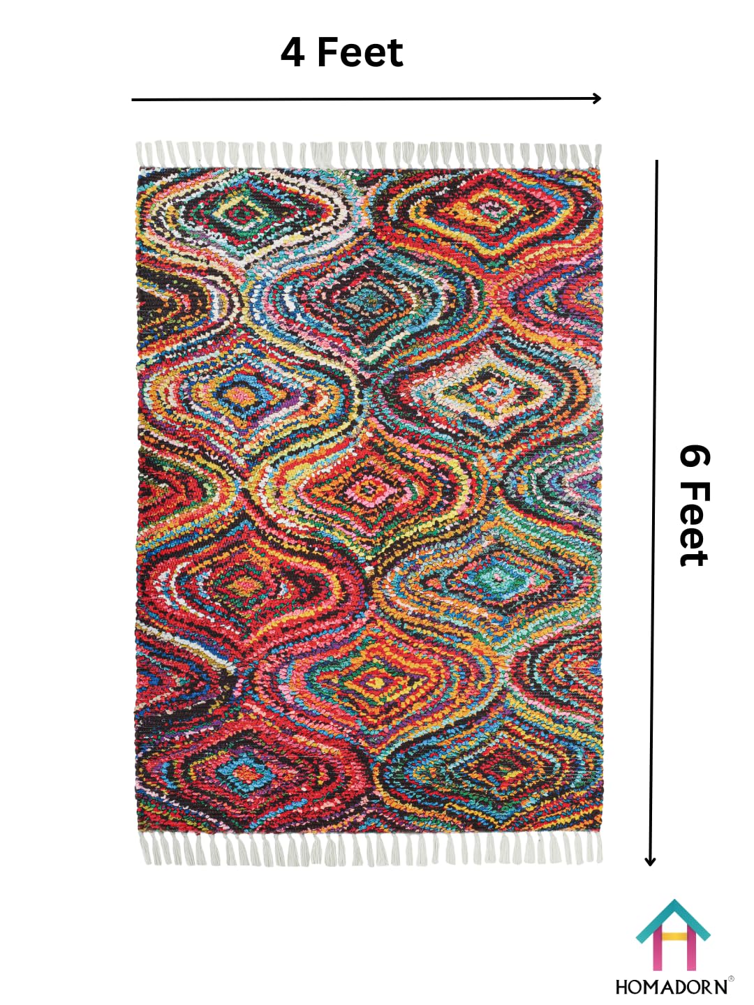 HOMADORN Handmade Upcycled Sustainable Printed Rug, Dhurrie, Carpet for Living Room, Bedroom, Outdoor Decor 4