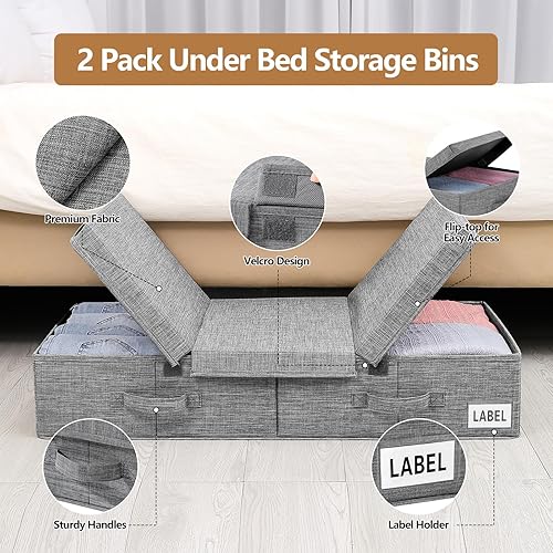 Miniatura 3 de Contenedores de almacenamiento debajo de la cama, contenedores de almacenamiento debajo de la cama con tapas y asas, paquete de 2 bolsas de