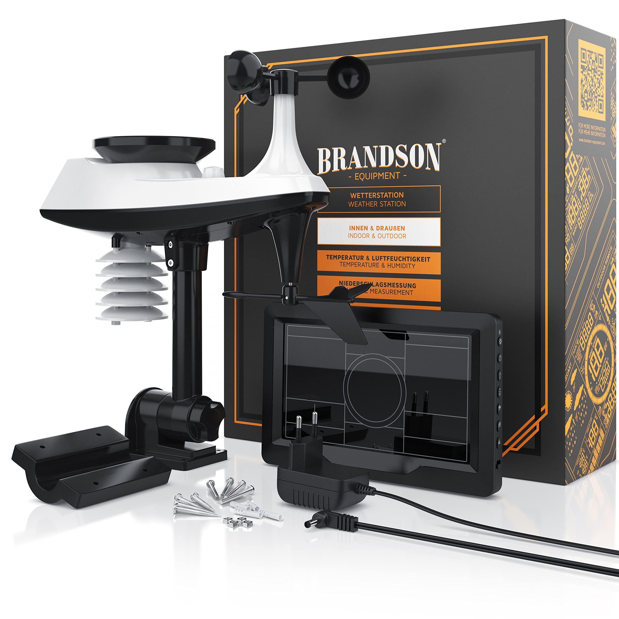 Brandson - Wetterstation Funk mit Außensensor, Wetter Center 5 in 1 - Funkwetterstation mit Wettervorhersage DCF Thermometer Hygrometer Luftdruck Regenmesser Windmesser