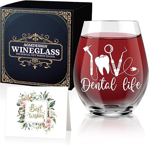 Miniatura 1 de AGMDESIGN Dental Life - Divertidas copas de vino con caja de regalo, regalo de graduación para estudiantes dentales, regalos de cumpleaños de