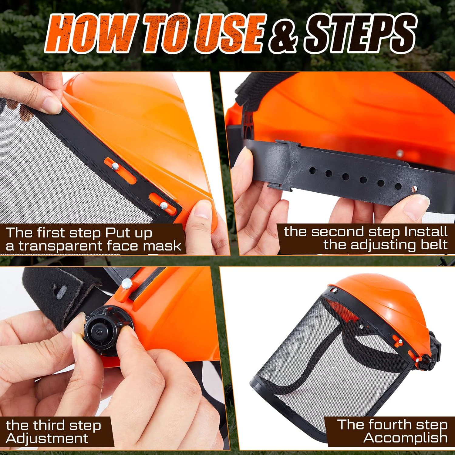 Amylove 2 Pcs Safety Face Shield with Mesh Weed Whacking Face Shield Masks Chainsaw Gardening Weed Mover Protection (Orange)