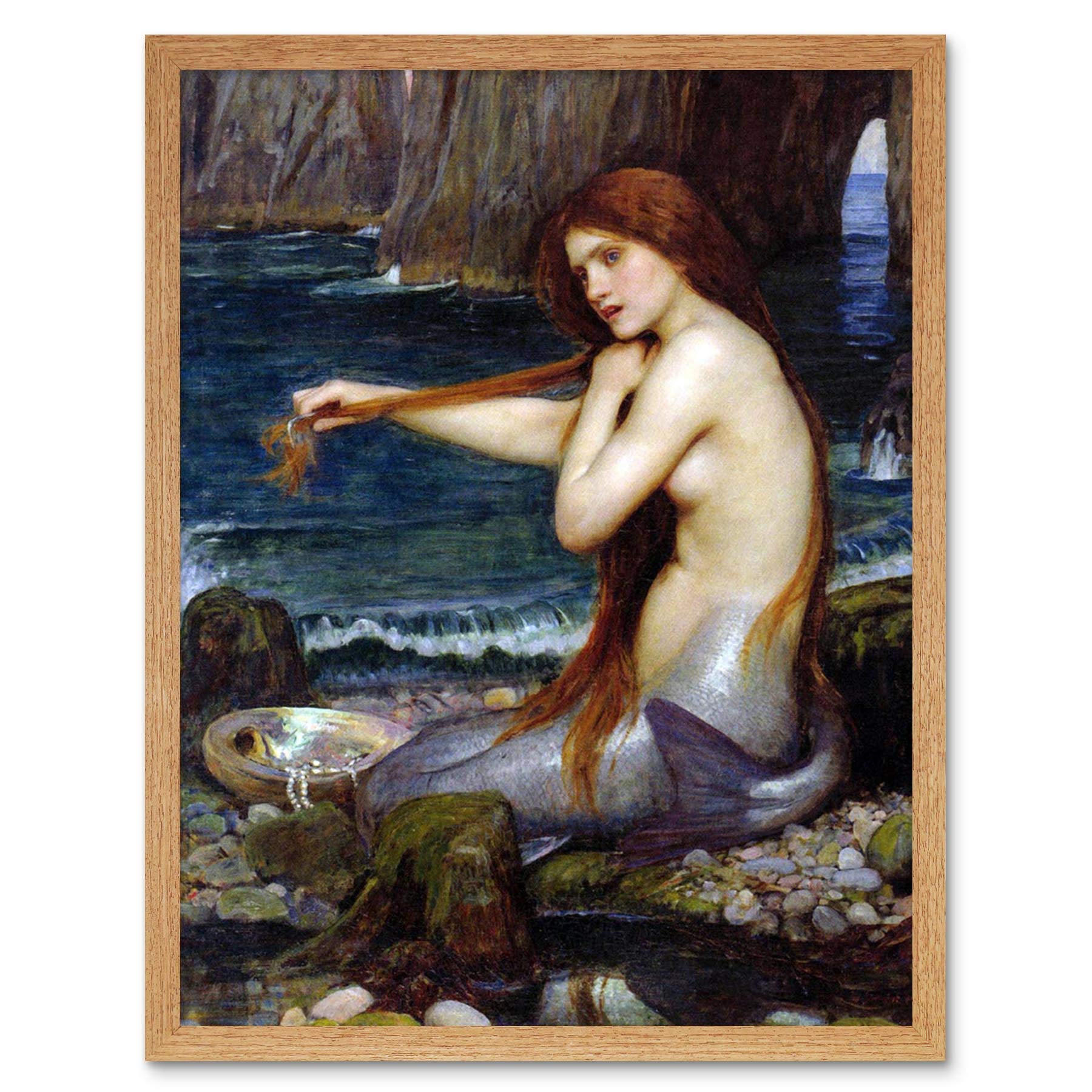 Wee Blue Coo John William Waterhouse Mermaid Old Master Painting Art Print Framed Poster Wall Decor 12X16 Inch