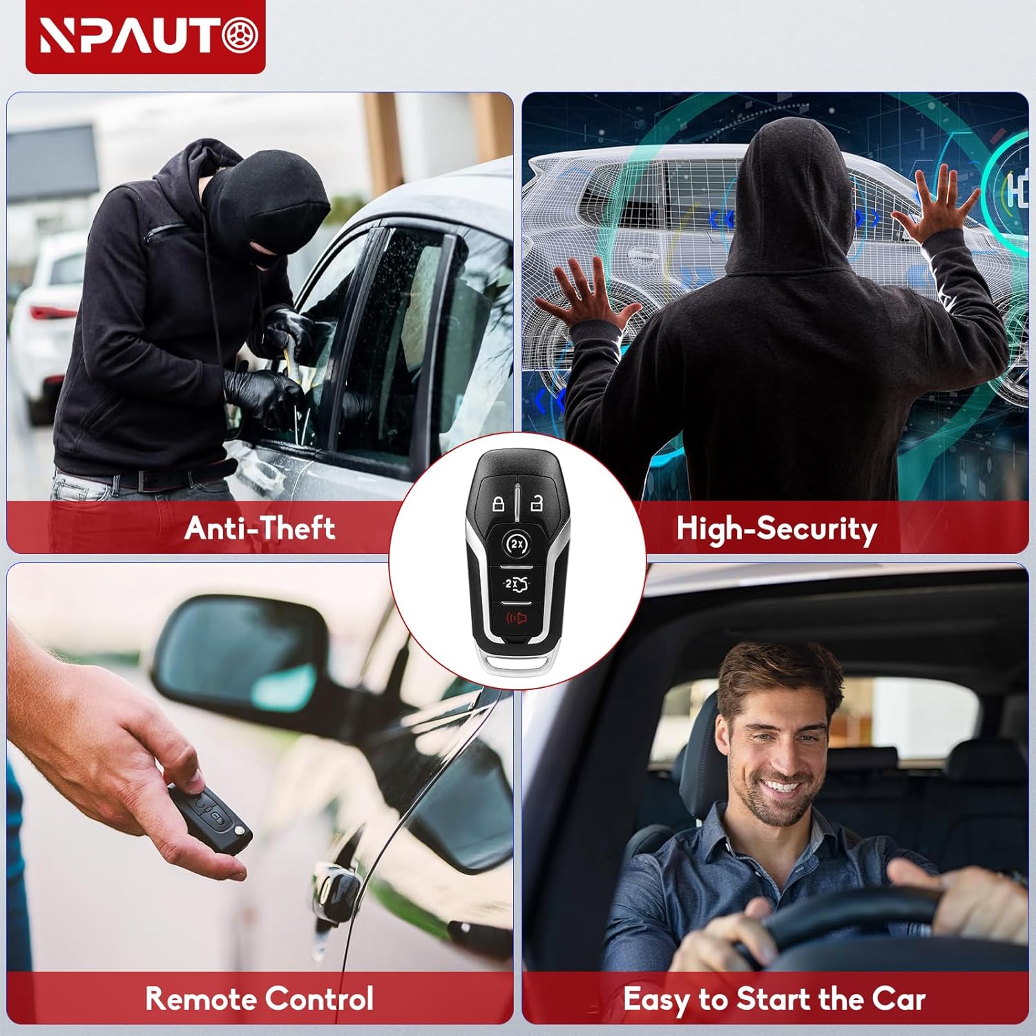 NPAUTO Key Fob Replacement Fits for 2015-2017 Ford Mustang/Edge, 2013-2016 Fusion, 2016-2017 Explorer, Lincoln MKZ MKX MKC, Keyless Entry Remote Control Start Car Key Fobs, M3N-A2C31243300 164-R7989