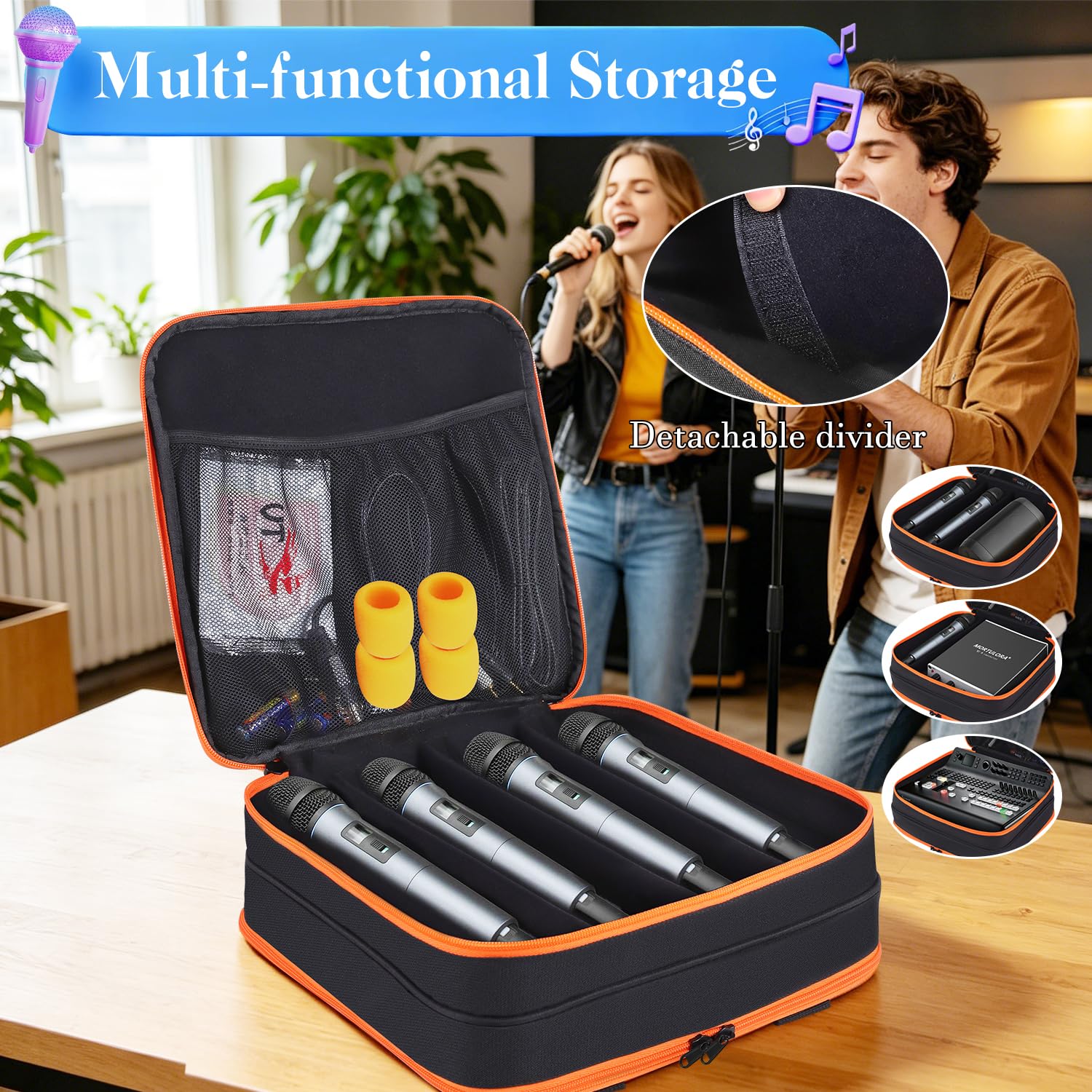 Custodia per microfono senza fili, con 8 scomparti, custodia portatile per microfono, con protezione in EVA, per canto, karaoke, feste (solo custodia)