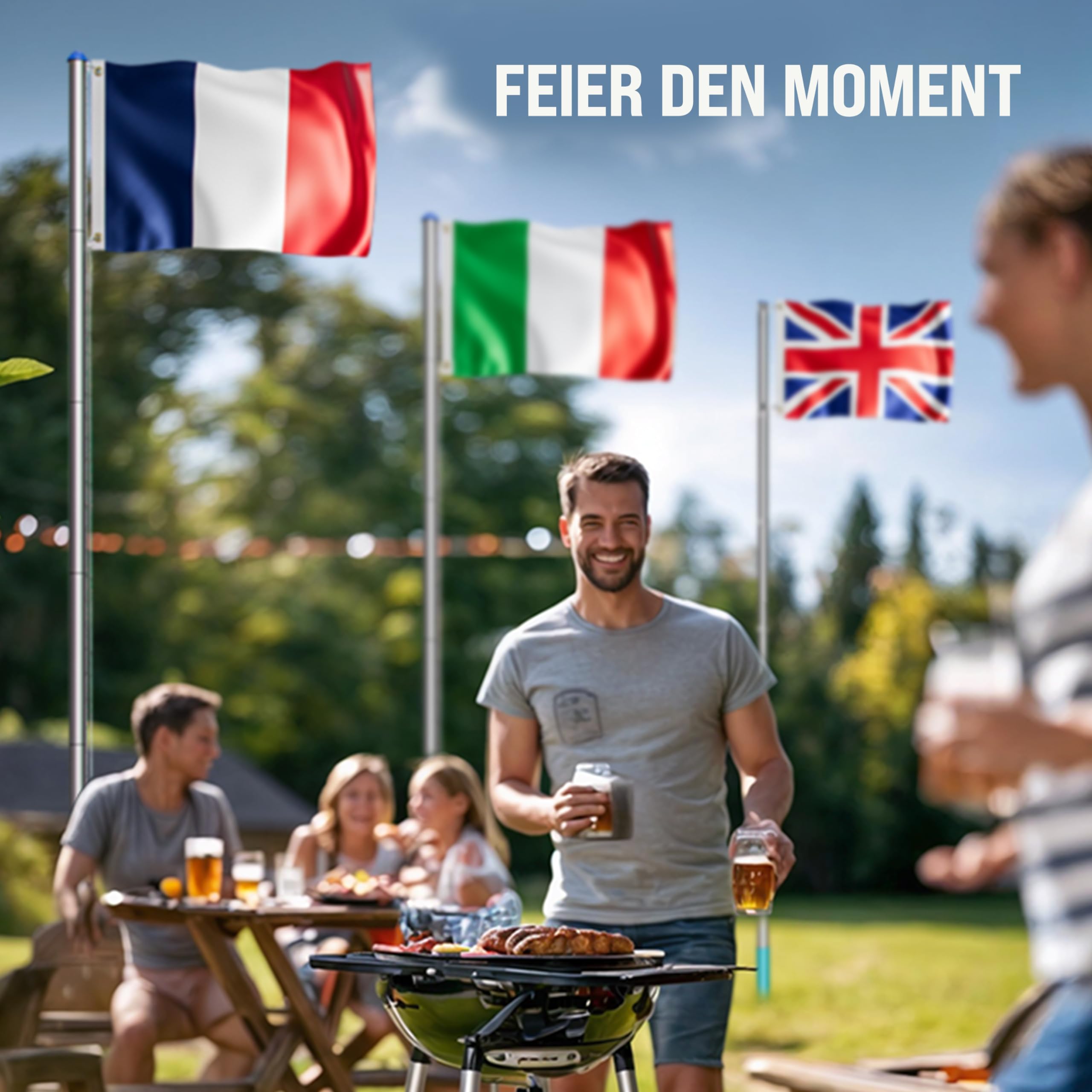 MONZANA® Fahnenmast 6,5m Seilzug Bodenhülse inkl. Deutschland Flagge Deutschlandfahne Fahne höhenverstellbar Flaggenmast Aluminium Teleskop Fahnenstange