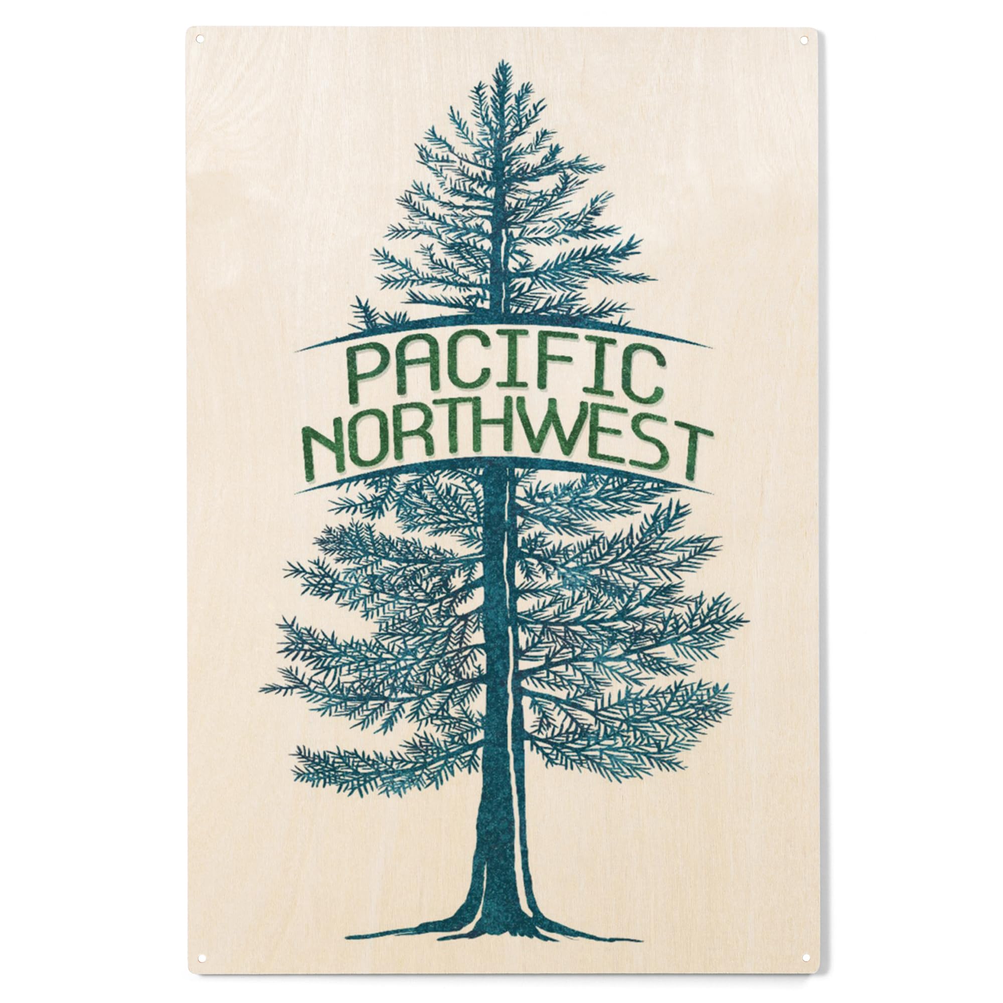 Lantern Press 10x15 Inch Wood Sign, Ready to Hang Wall Decor, Pacific Northwest, Blue Spruce Tree, Green Type