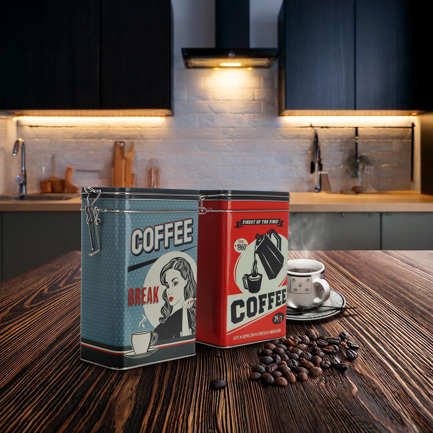 com 4x four® contenitore in metallo, scatola per caffè con coperchio | contenitore in metallo stile retrò per alimenti[assortimento variabile]
