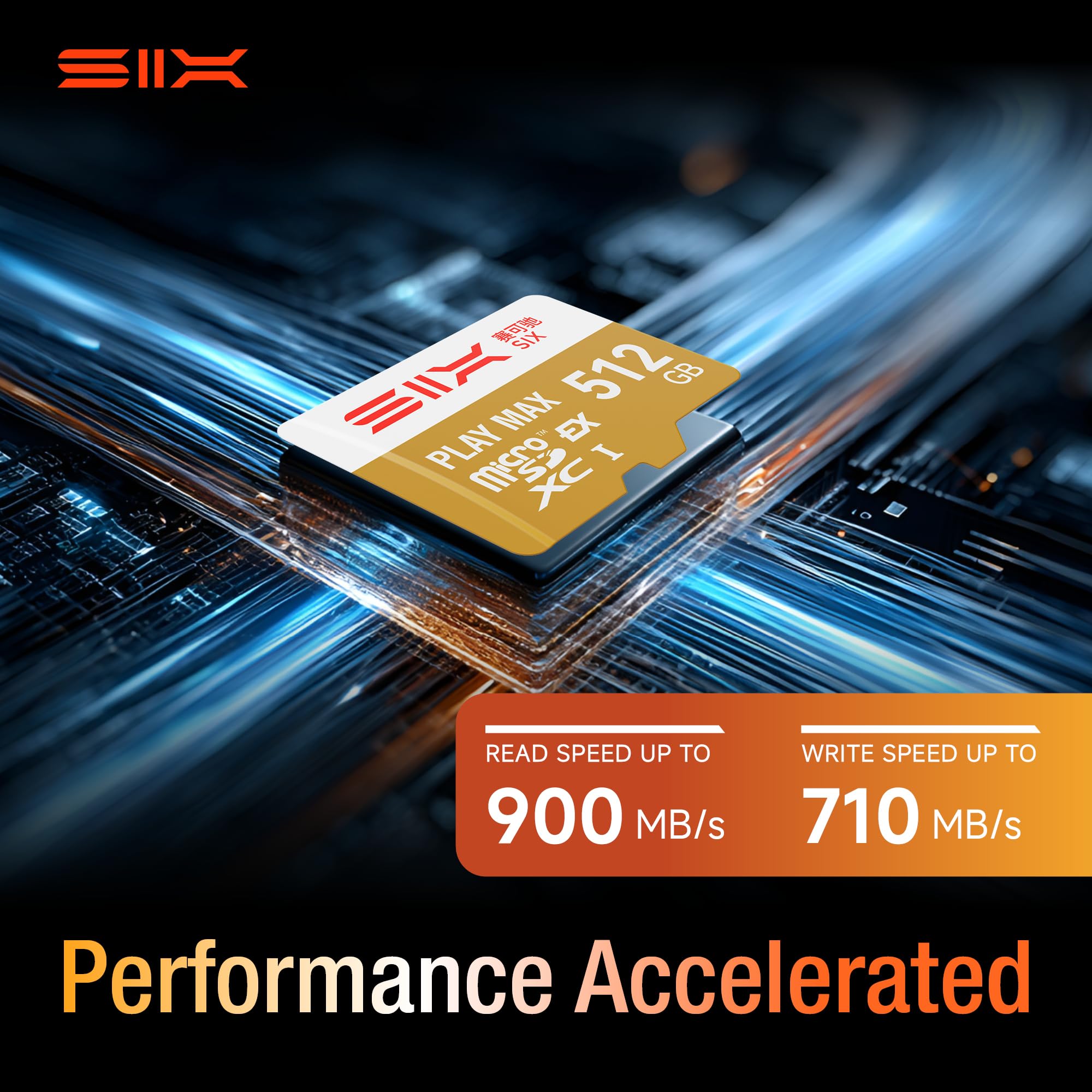SIX Scheda Micro SD Express da 512 GB, fino a 900 MB/s in lettura, 710 MB/s in scrittura, scheda di memoria flash microSDXC con adattatore per console di gioco, Nintendo Switch 2, dispositivo di gioco