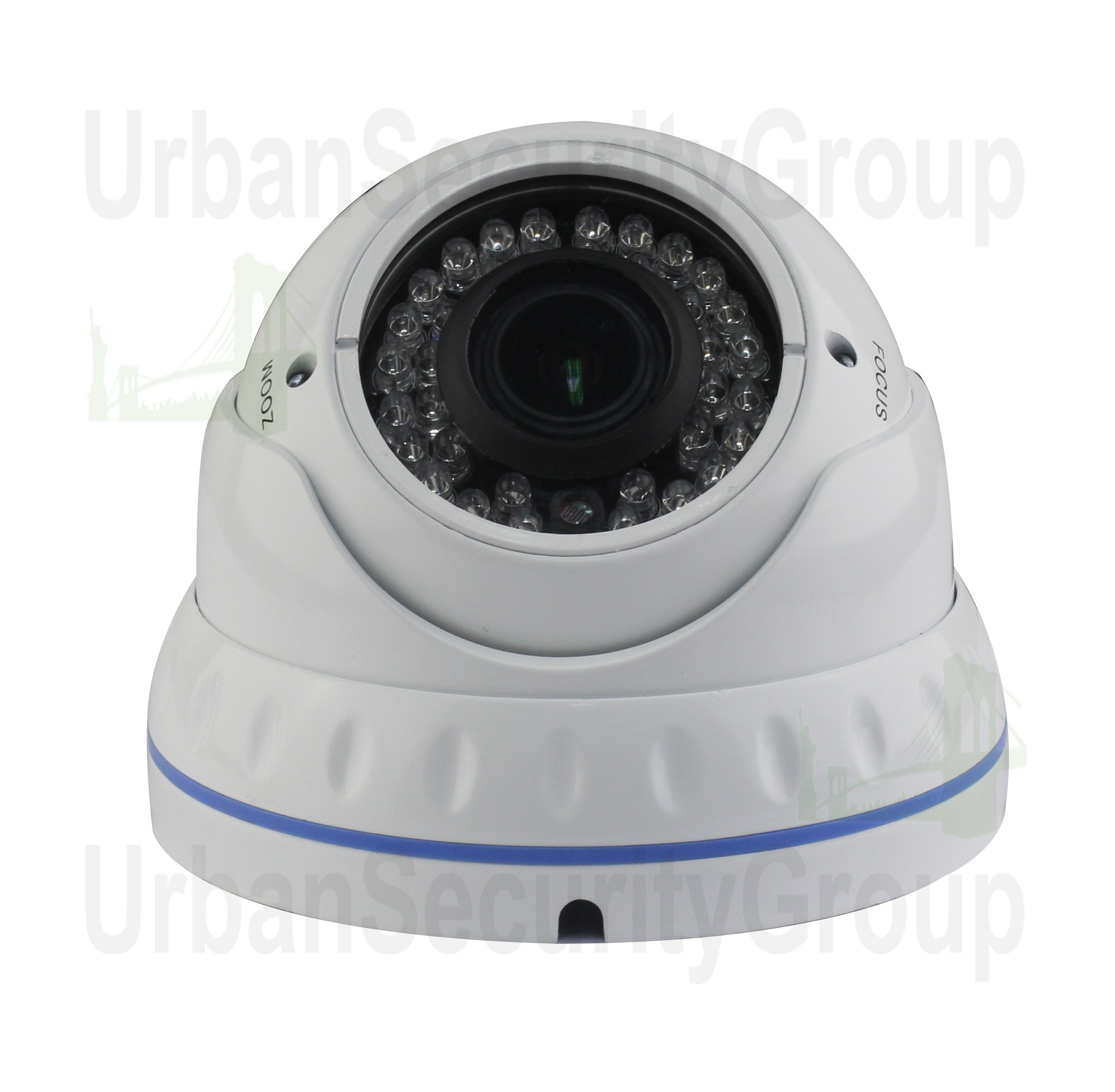 Urban Security Group 720p 1,000TVL Dome Security Camera: Analog BNC CCTV 1.3 Megapixels 720p 2.8-12mm 4.3X Optical Zoom Varifocal Lens 30 IR LEDs Weather + Vandal-Proof