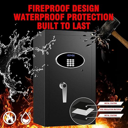 Miniatura 2 de Caja fuerte resistente para el hogar de 5.8 pies cúbicos con teclado digital seguro, bloqueo de llave, pantalla LCD, estante extraíble y luz de