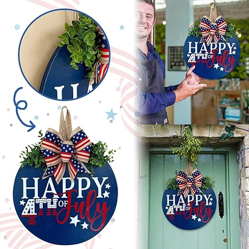 Miniatura 2 de Muised Decoraciones del 4 de julio de 4 de julio, letrero de bienvenida de madera, decoración del Día de los Caídos, corona patriótica de madera