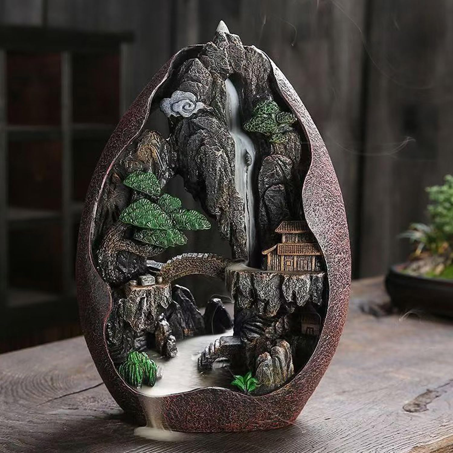 Mountain Waterfall Incense Burner Backflow Cascading Back Flow Incense Cone Holder Yoga Meditation Decor for Room