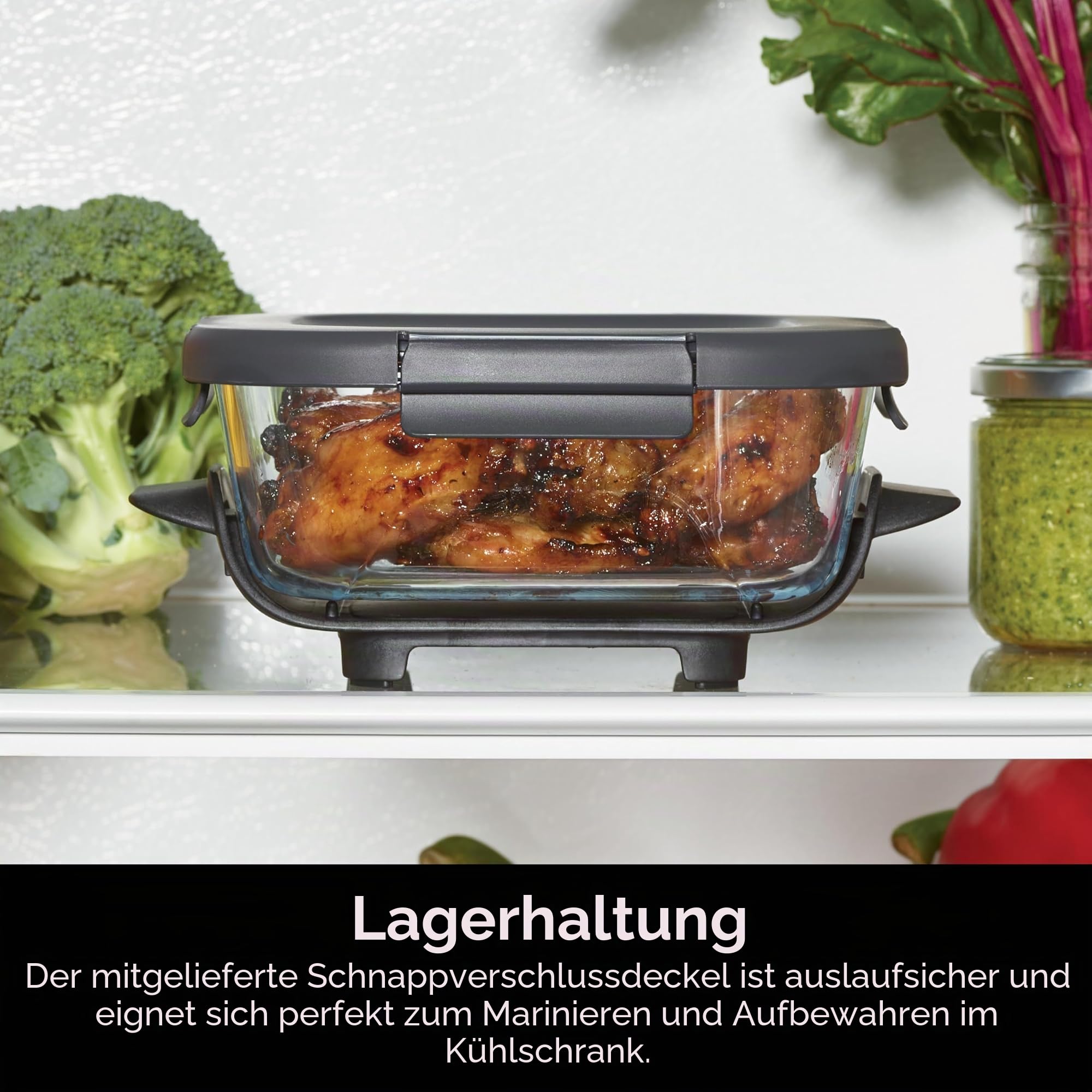 Ninja TempWare Glasbehälter mit auslaufsicherem Aufbewahrungsdeckel, kompatibel Crispi tragbares Kochsystem, mikrowellen-, gefrier- und spülmaschinenfest, PFAS-freie Glaskochfläche | 250 °C, PFAS- und PTFE-frei, mikrowellen-, gefrier- und spülmaschinenfes