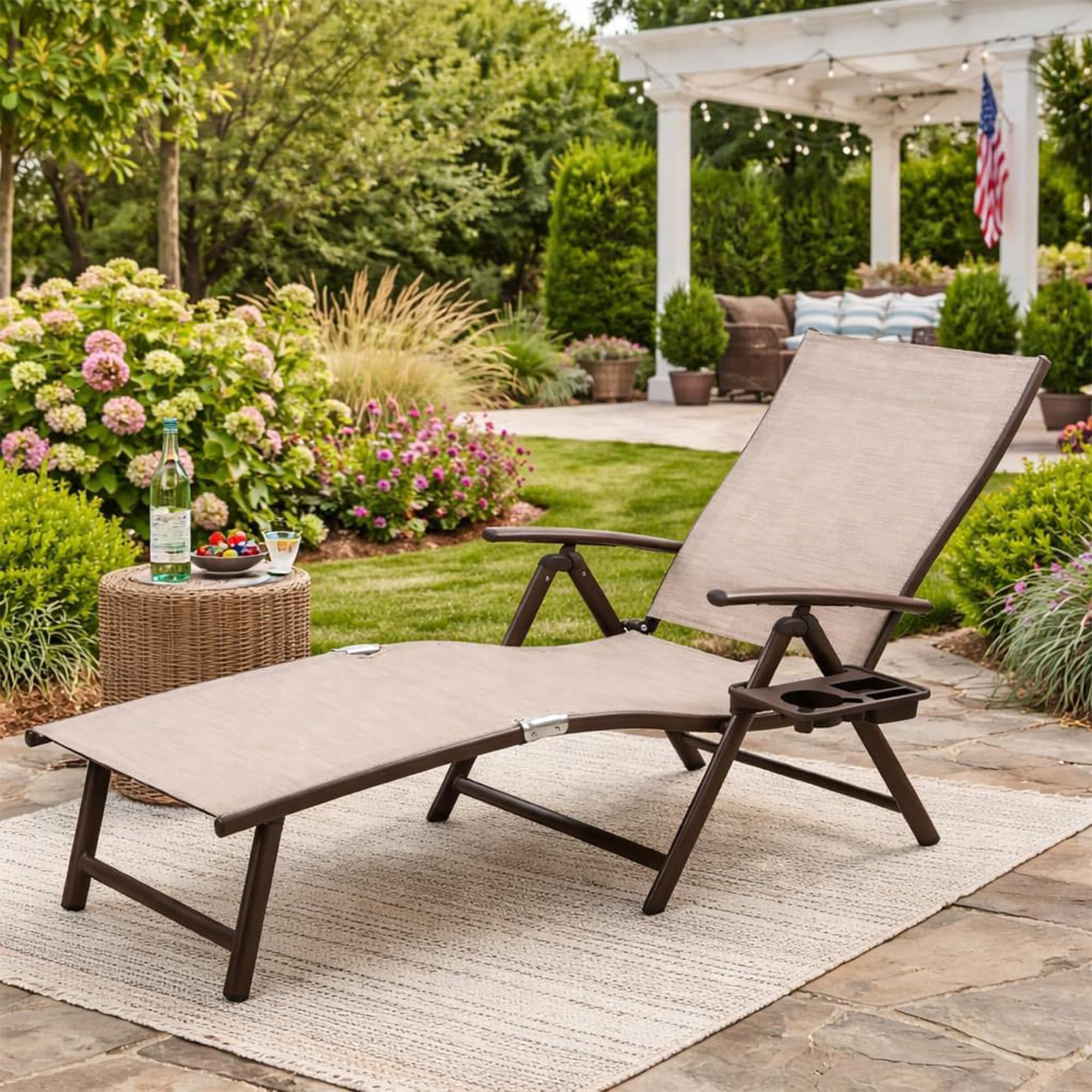 Kozyard Aluminum Outdoor Chaise Lounge Chair, Adjustable Reclining Patio Lounge with Drink Holder, Weather-Resistant Pool, Balcony, Yard Recliner, Assemble-Free, Beige