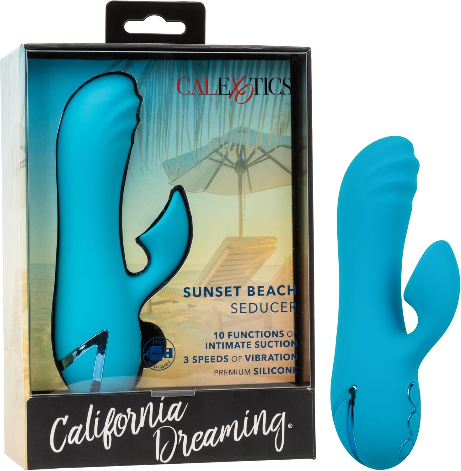 CalExotics California Dreaming Sunset Beach Seducer, 10+3 Modes Silicone Sucking Vibrator for Women - SE-4349-26-3